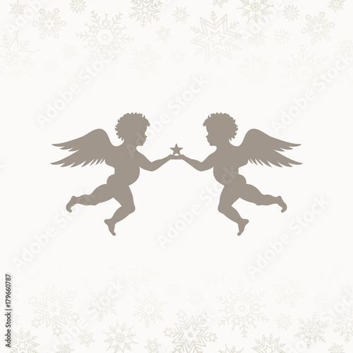 2 Flying Angels With Star & Stars Brown/Beige
