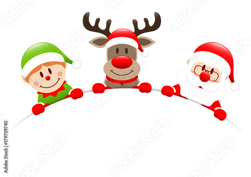 Elf, Rudolph & Santa Round Banner