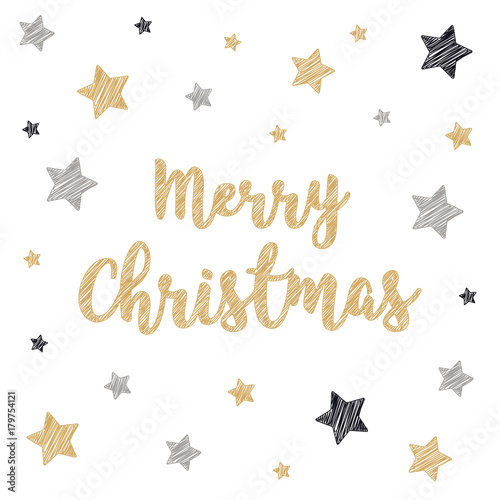 christmas greeting card scribble drawing text stars golden black white background