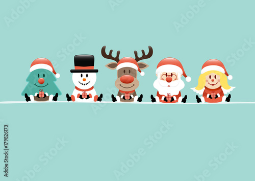 Card Tree, Snowman, Rudolph, Santa & Angel Retro