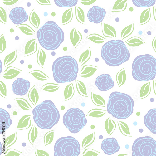 Fototapeta Romantic background with cute roses on white background. Cute vintage floral pattern. Vector illustration with painted flowers. Seamless pattern for textile.