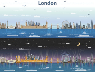 vector illustration of London city skyline at day and night