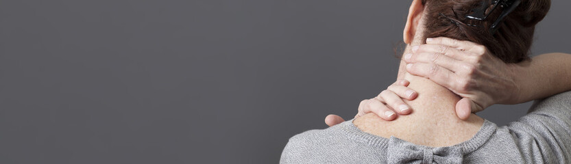 self-acupressure for relaxing shoulder and backache, grey long panorama