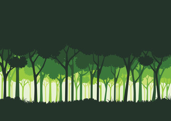 Green silhouette forest abstract background.Nature and environment conservation concept flat design.Vector illustration.