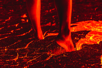 Foot on the lava floor because of global warming.
