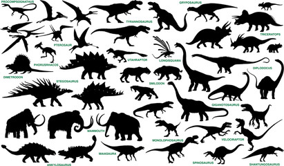 prehistoric animals vector silhouettes collection
