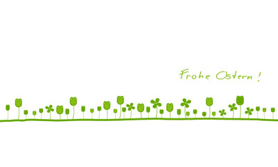 Frohe Ostern Band Banner Grün Wiese Blumen Blüten 