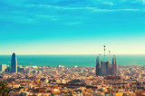 View above on Barcelona landmark from Montjuic hill