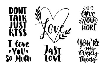 Quotes. Valentine lettering love collection. Hand drawn lettering with beautiful text about love. Perfect for valentine day, wedding, birthday card, stamp