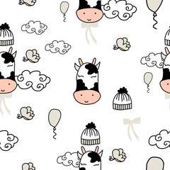 Vector grey animals seamless pattern with cows