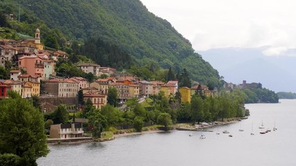 Quaint colorful village on the mountainside banks of Lake Como in Italy.