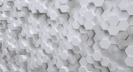 futuristic white hexagonal background, 3D Photorealistic