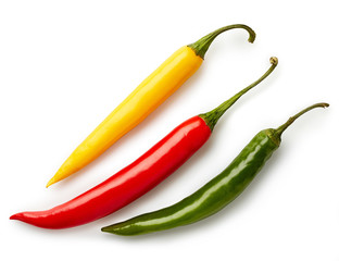 Three colorful chili peppers