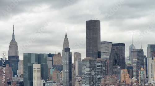 Plakat Nowy Jork, USA. Zadziwiający powietrzny Manhattan widok przy zmierzchem