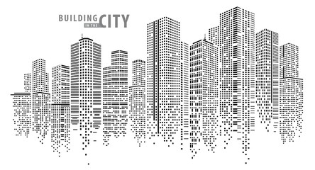 Abstract City vector, transparent city landscape, Dots Building in the night City