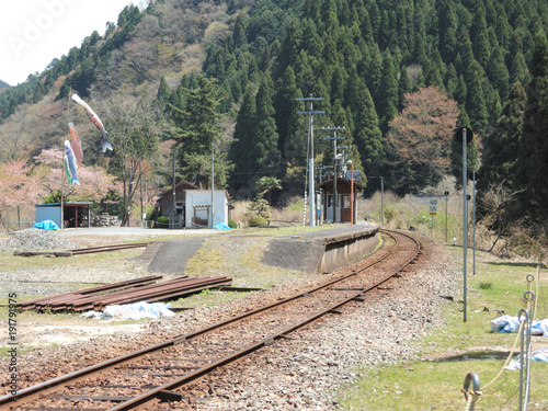 Fotoobraz na płótnie Kolejowy ślad w Tsuyama mieście, prefektura Okayama, Japonia