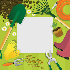 Gardening background with garden tools