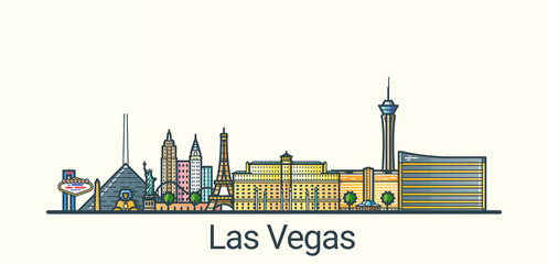 Banner of Las Vegas city in flat line trendy style. All buildings separated and customizible. Line art.