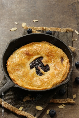 Plakat Homemade Skillet Blueberry Pie z wyciętym Pi Day pisania z góry do dołu