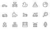 Set of Toys Vector Thin Line, Flat Design Icons with Cloud, Sun, Rain and more. Editable Stroke. 48x48 Pixel Perfect.