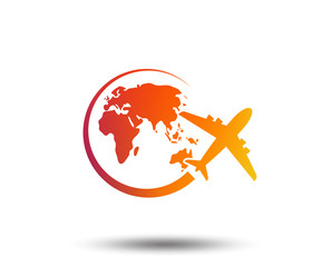 Airplane sign icon. Travel trip round the world symbol. Blurred gradient design element. Vivid graphic flat icon. Vector