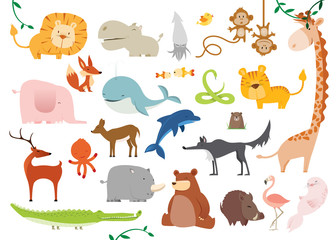 Creative Cute Wild Animals vector illustrations