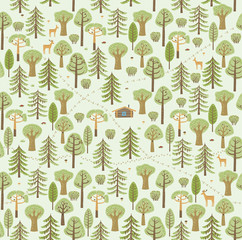 Trails, traces of animals, bushes, berries, mushrooms make up a beautiful summer forest pattern. Vector graphics. Seamless Pattern
