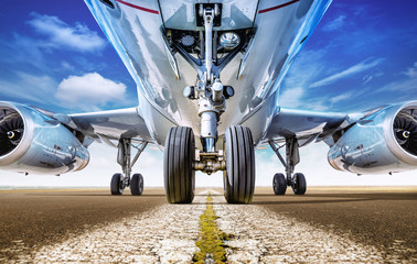 aircraft on a runway is waiting for take off