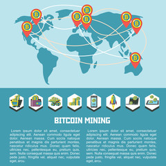 Bitcoin mining. Vector illustration.