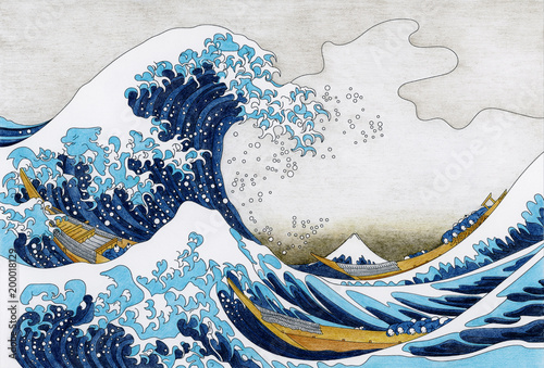 Hokusai The Great Wave Of Kanagawa adult coloring page © Rawpixel.com