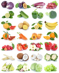 Fruits and vegetables collection isolated apple orange lettuce colors fresh fruit