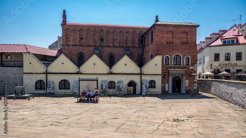 Plakat Stara Synagoga na historycznym Kazimierzu, stara dzielnica żydowska w Krakowie