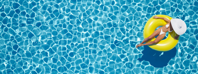 woman swimming on float in a pool. 3d rendering