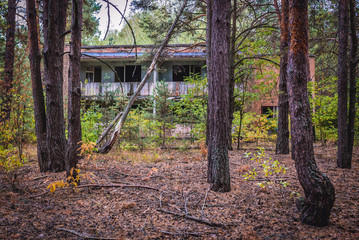 Building in abandoned summer camp in Chernobyl Exclusion Zone, Ukraine