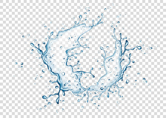 Blue water splash and drops isolated on transparent  background.