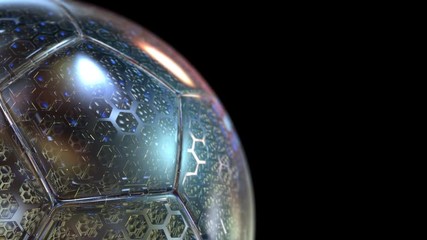 Beautiful FootBall Background, Rotating Abstract Glass Soccer Ball. Seamless looped 3d animation. 4K