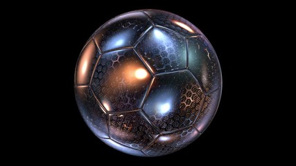Beautiful Abstract Rotating Glass-Metal Soccer Ball. Seamless looped 3d animation. 4K