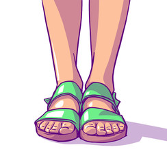 Illustration of young girl wearing summer sandals