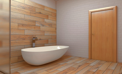 Modern bathroom including bath and sink. 3D rendering.