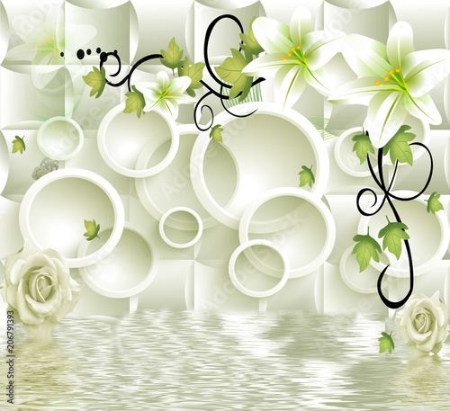 Fototapeta 3d circle background with flowers background wallpaper.