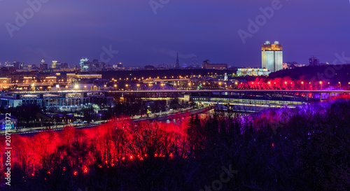 Plakat Cityscape of Moscow at night. Beautiful panoramic view of the city from the Sparrow hills, Moscow, Russia