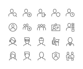 Simple Set of Users Related Vector Line Icons. Contains such Icons as Male, Female, Profile, Personal Quality and more. Editable Stroke. 48x48 Pixel Perfect.