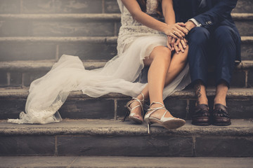 wedding shoes and couple