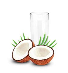 coconut juice in a glass isolated on white