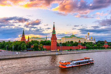 Moscow Kremlin, Kremlin Embankment and Moscow River in Moscow, Russia. Architecture and landmark of Moscow