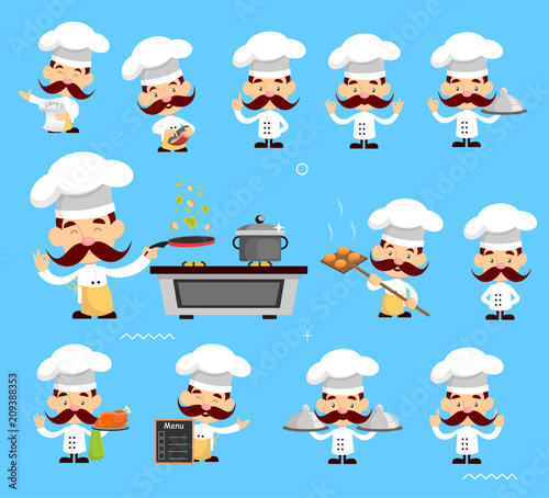 Вектор: variouscute Pose of cook and Chef Flat Vector Illustration Design variouscute Pose of cook and Chef Flat Vector Illustration Design