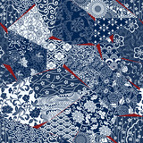 Japanese style fabric patchwork wallpaper, abstract floral vector seamless pattern