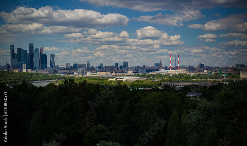 Plakat Aerial View to Luzhniki stadium, skyscrapers and historic city of Moscow from the Vorobyovy gory aka Sparrow hills during the FIFA World cup , Moscow, Russia