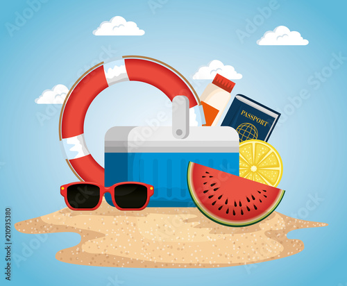 Вектор: beach with summer holidays icons vector illustration design beach with summer holidays icons vector illustration design