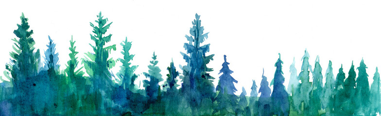  Forest background. Watercolor illustration